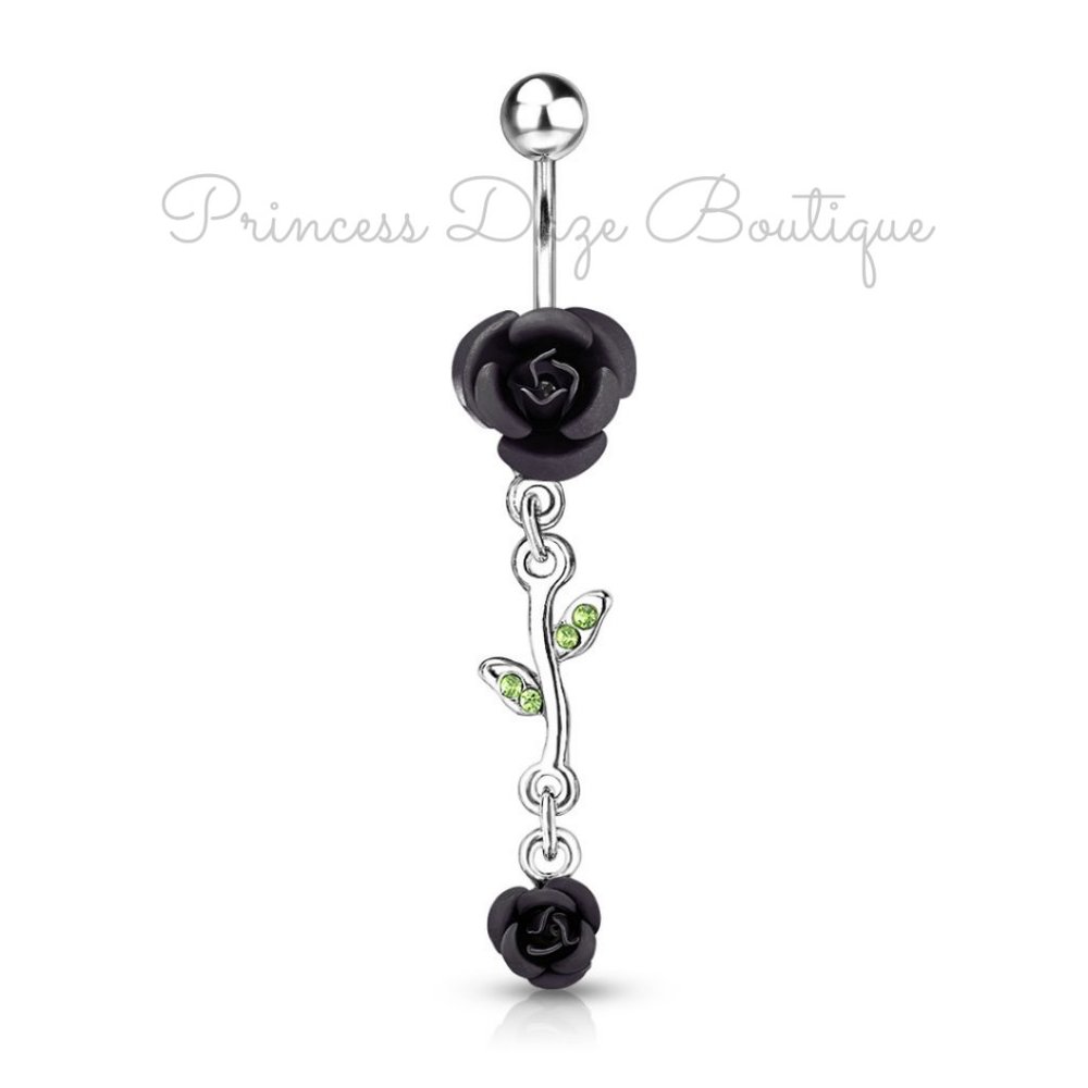 Black Rose Dangle Belly Button Ring